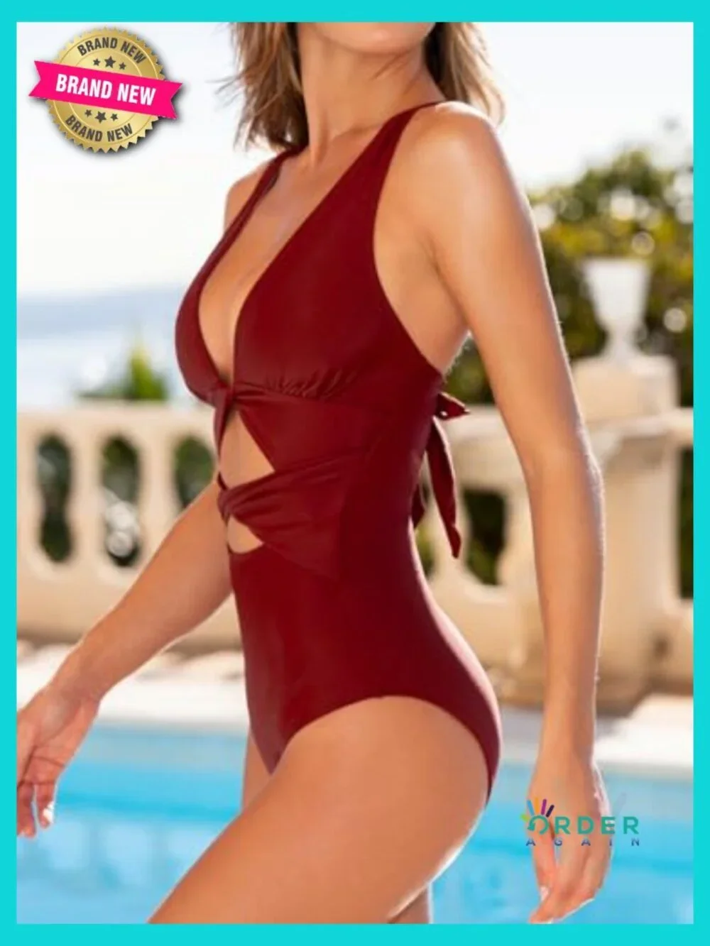 One Piece Swimsuit Cutout Back Twist Plunging Neck Crisscross
